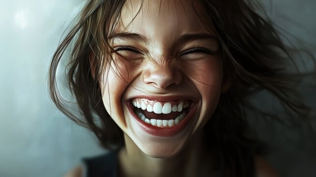 a girl with a smile who is laughing
