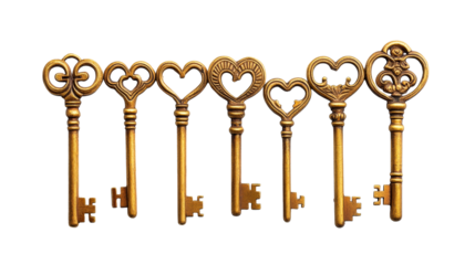 Ornate heart shaped metal keys, cut out transparent