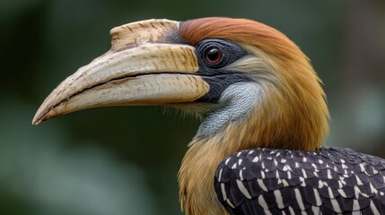 Fototapeta premium Rufous Hornbill Close-Up: A Portrait of Nature's Majesty