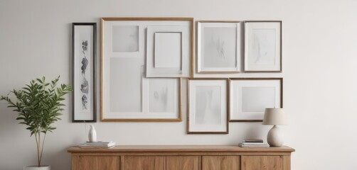 Stylish frame arrangement on white wall; home decor template,  decor,  office,  element
