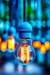 A light bulb hanging from a string of lights