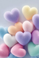 Colorful plush heart shapes creating a soft and adorable display