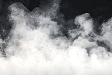 Abstract white smoke on a dark background Dense, flowing clouds of vapor