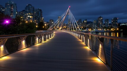 Obraz premium A Modern Bridge Over Water Illuminated At Night Time