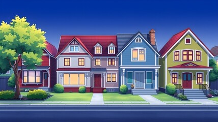 A row of different sized houses