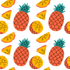 Seamless Pineapple Slice Pattern. Pineapple pattern. Seamless pineapple pattern vector. Ananas seamless pattern. Pineapple exotic tropical fruit as name Ananas comosus for fabric and paper print .