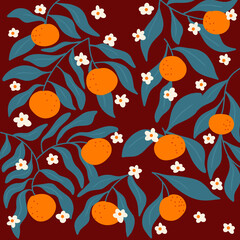 seamless oranges tangerine with white flower and green leaves illustration for wallpaper background or wrapping