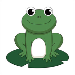 Green frog vector illustration sitting on lotus leaf