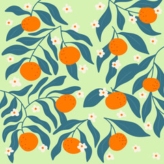 seamless oranges tangerine with white flower and green leaves illustration for wallpaper background or wrapping