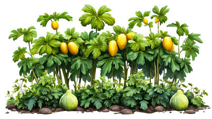 Mayapple stand with ripe fruit, cut out transparent