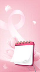 Female pink vertical background design ribbon and calendar