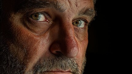 Obraz premium Intense detailed portrait showing half a middle aged mans face