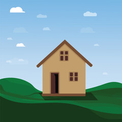 Family concept, Modern Home for family on Father's Day. Green landscape, cartoon scenery, vector illustration design background