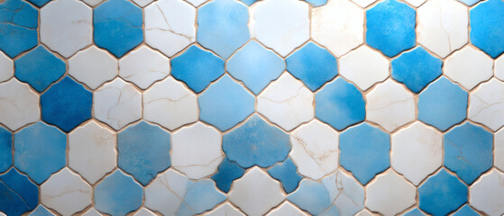 Naklejka premium Beautiful blue and white hexagonal tile pattern