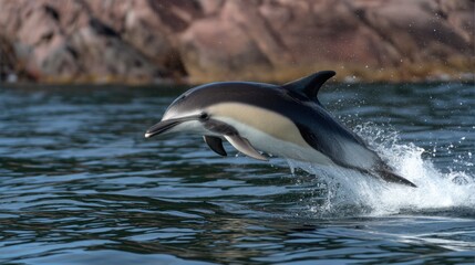 Fototapeta premium Leaping Dolphin: Graceful Marine Mammal in Flight