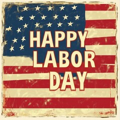 Words "HAPPY LABOR DAY" on American flag background