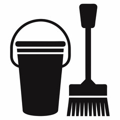 Clean brush with bucket vector on white background.