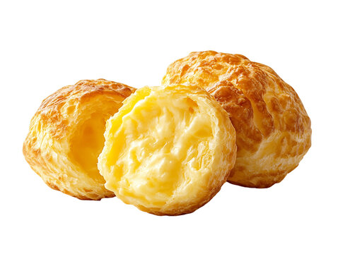 Golden Cream Puffs with Creamy Filling on Transparent Background, PNG