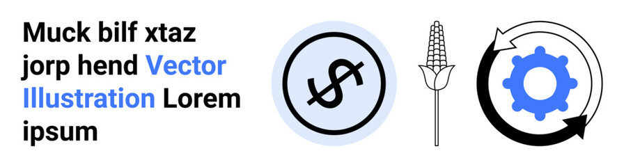 Corn plant, dollar sign emblem, and rotating gear depicting themes thumbs up agriculture finance, sustainability, economic growth, innovation, renewable practices, and automation. Ideal for business