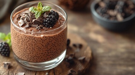 Fototapeta premium Chocolate pudding with chia seeds