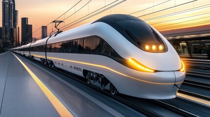Fototapeta premium A modern high speed train speeding along a rail track