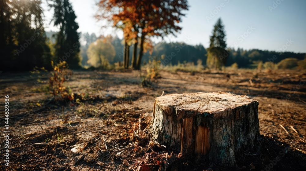 Aufkleber tree stump representing environmental damage and forest decline concept. a close-up of a tree stump 
