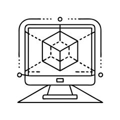 3d modeling icon, 3d modeling line art - simple line art of 3d modeling, perfect for 3d modeling logos and icons