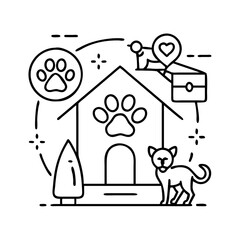 animal shelter icon, animal shelter line art - simple line art of animal shelter, perfect for animal shelter logos and icons