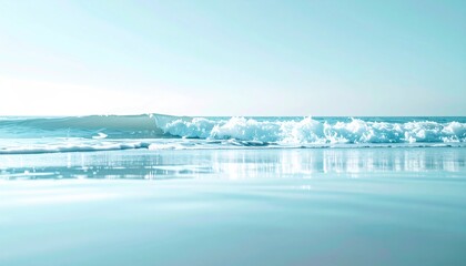 Fototapeta premium Calm waves gently rolling on tranquil beach coastal area nature photography serene environment low-angle view peaceful concept