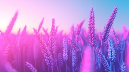Fototapeta premium Mesmerizing field of wheat illuminated by a neon glow creating a dreamy cinematic scene that highlights the beauty of nature