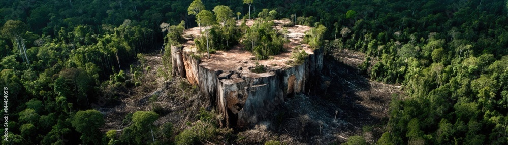 Poster tree stump reflecting deforestation and climate change crisis concept. aerial view of a deforested a