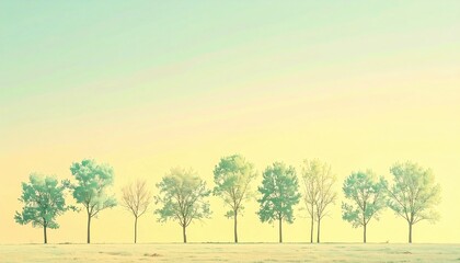 Fototapeta premium Serene tree line at sunrise outdoor nature scene landscape photography tranquil environment wide angle view natural beauty