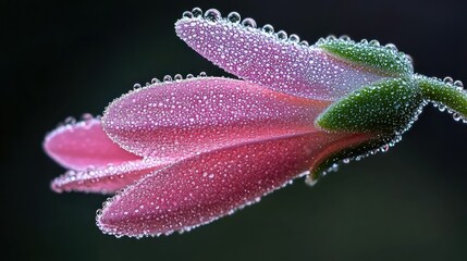 Fototapeta premium Close up of a pink flower bud covered with tiny water droplets