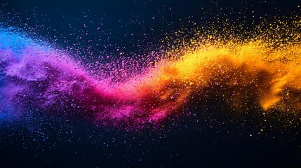 Stunning magenta and yellow powder explosion on black background with vibrant contrast