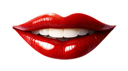 Open mouth with bright red lipstick, cut out transparent