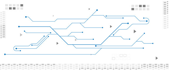 Abstract digital technology futuristic internet network speed connection white and blue background. Technology background with crossed lines and dots