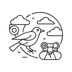 bird watching icon, bird watching line art - simple line art of bird watching, perfect for bird watching logos and icons