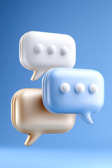 3D icon of three message bubbles in blue