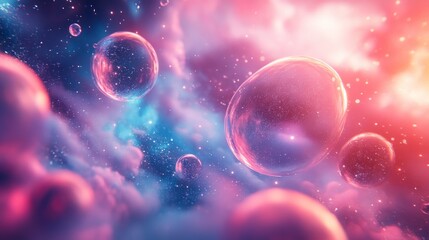 Naklejka premium Abstract cosmic bubbles in a vibrant nebula.