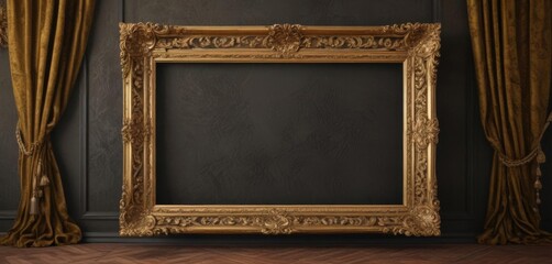 Ornate gold frame with swirling scrolls against plush velvet backdrop  , frame, ornate