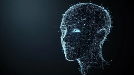 Fototapeta premium A digital human head formed of interconnected glowing lines