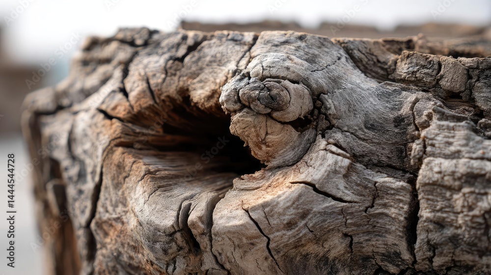 Poster tree stump exposing illegal forest damage and biodiversity loss concept. close-up of a weathered woo