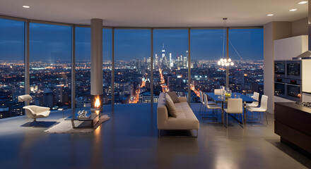 Modern Penthouse Apartment With City View At Night