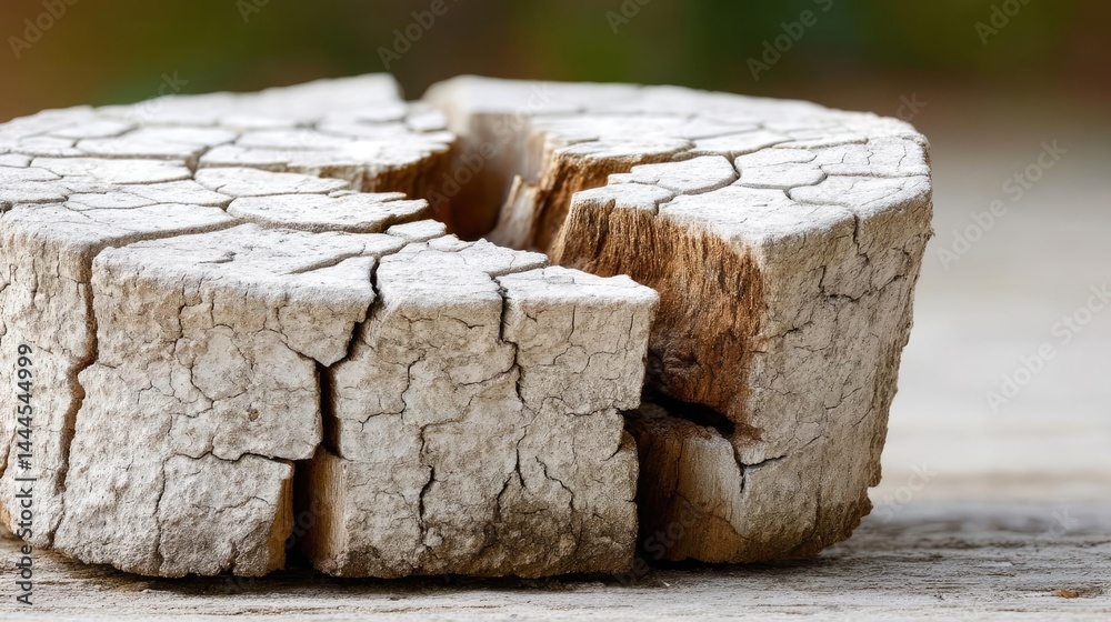 Poster tree stump representing environmental damage and forest decline concept. a close-up of a cracked woo