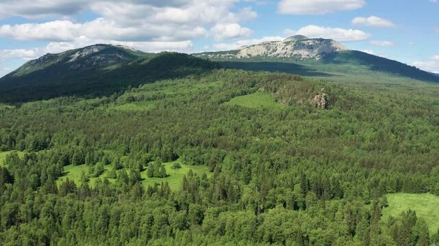 Southern Urals, Zyuratkul National Park: Bolshoy Uvan Mountain. Aerial view.