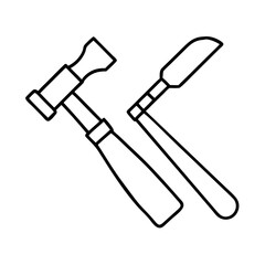chisel and hammer icon, chisel and hammer line art - simple line art of chisel and hammer, perfect for chisel and hammer logos and icons