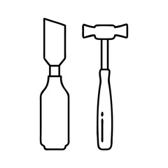 chisel and hammer icon, chisel and hammer line art - simple line art of chisel and hammer, perfect for chisel and hammer logos and icons