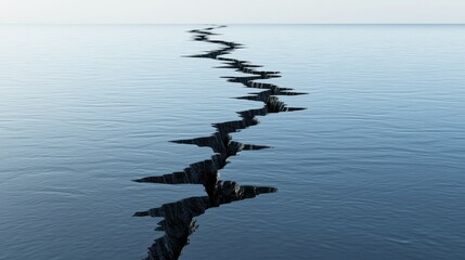 A deep crack extending through water into the distant horizon