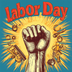 Text "Labor Day" with focus on unity and strength.