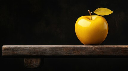 A Golden Yellow Apple Resting on a Wooden Surface